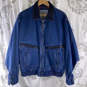 Vintage NEW ZEALAND OUTBACK‎ Bomber
Style Jacket Denim
Leather Trim Lined Coat